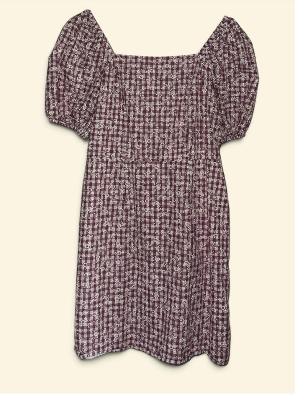 EUC Loft Square-Neck Midi Dress Light Plum Floral gingham SZ 4 pit2pit 17” L34”